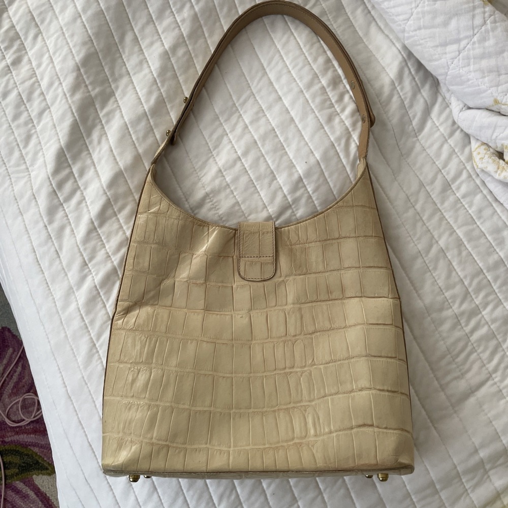 Brahmin Kendall Vintage Cream Croc Embossed Leather Hobo Shoulder Bag / Tote